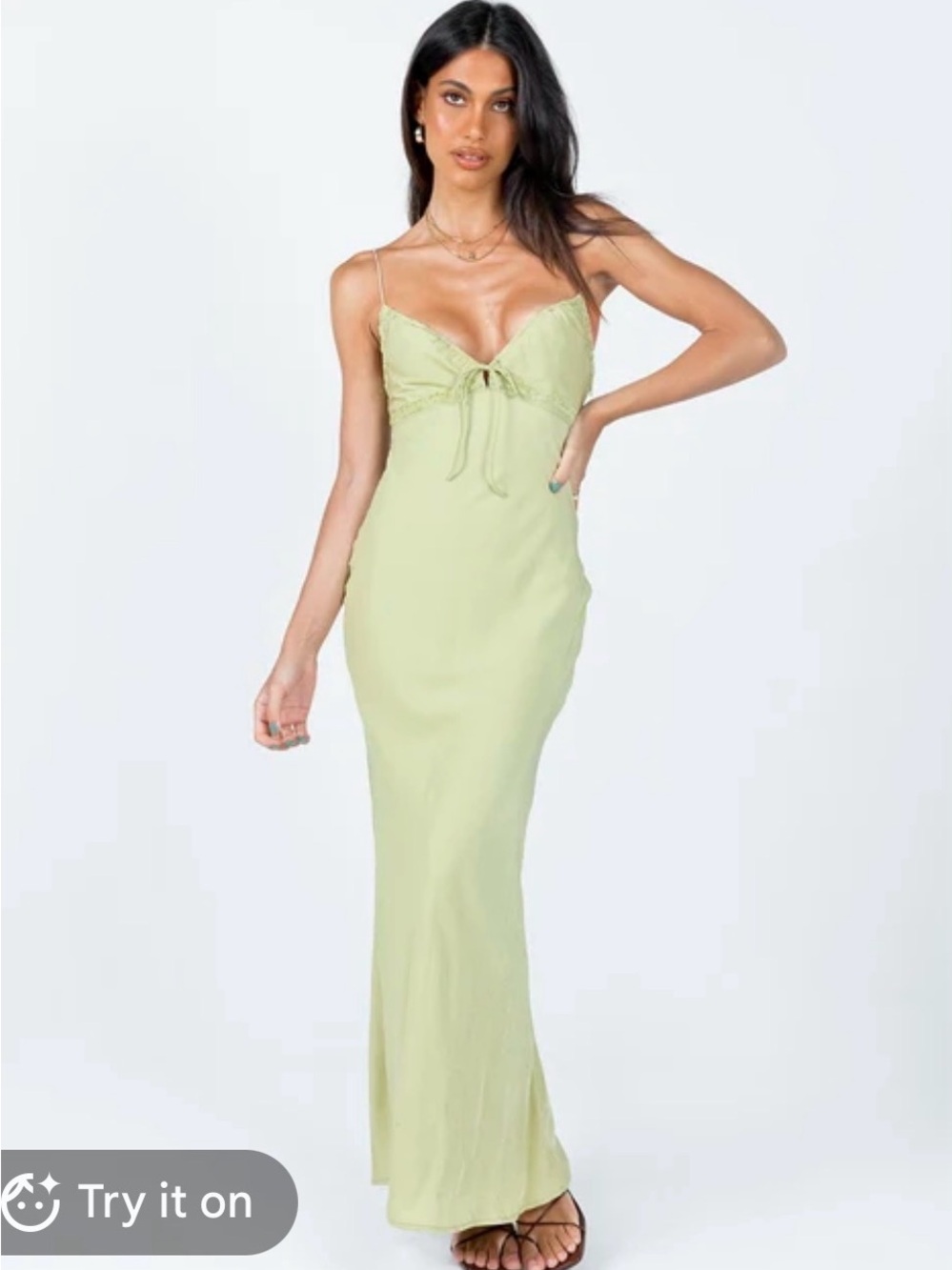 Princess Polly Sage Green Lace-Trim Slip Maxi Dress